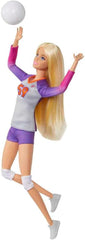Barbie Made to Move - Păpușă jucătoare de volei cu tricou și minge - 22 de articulații pentru joc realist, include echipament de volei și sport, HKT72