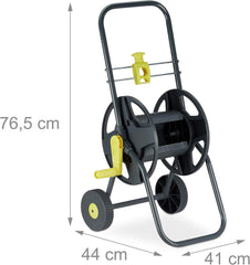 Dévidoir mobile Relaxdays 45 m pour tuyau d'arrosage et de balcon, avec guide-tuyau, 76,5x44x41 cm, gris-jaune