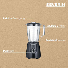 SEVERIN Batteur sur socle avec 1,5 L Mixbehälter Aus Tritan, Mixer Mit 2 Stufen Und Pulse-Funktion, Leistungsstarker Küchenmixer Mit Edelstahlmesser, 600 W, Schwarz, SM 3707 Kitchen Naty Shop