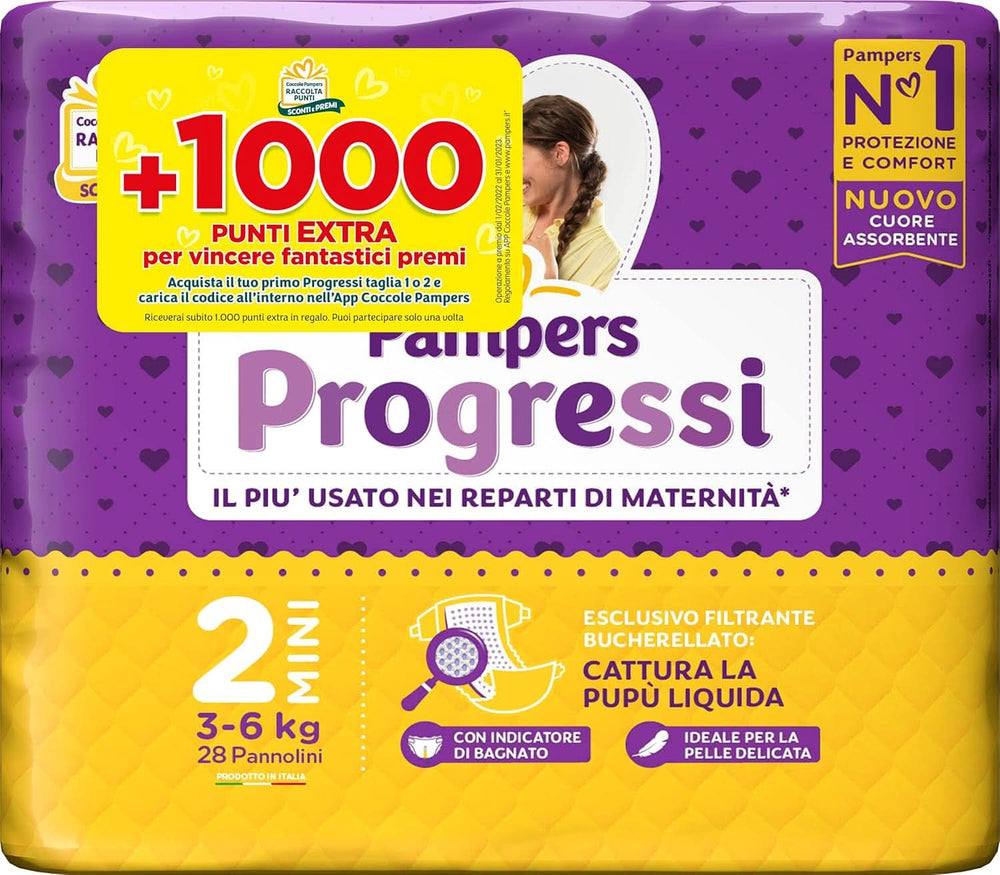 Pampers Progressi Mini, taille 2 (3-6 Kg), 28 couches mère et enfant Naty Shop