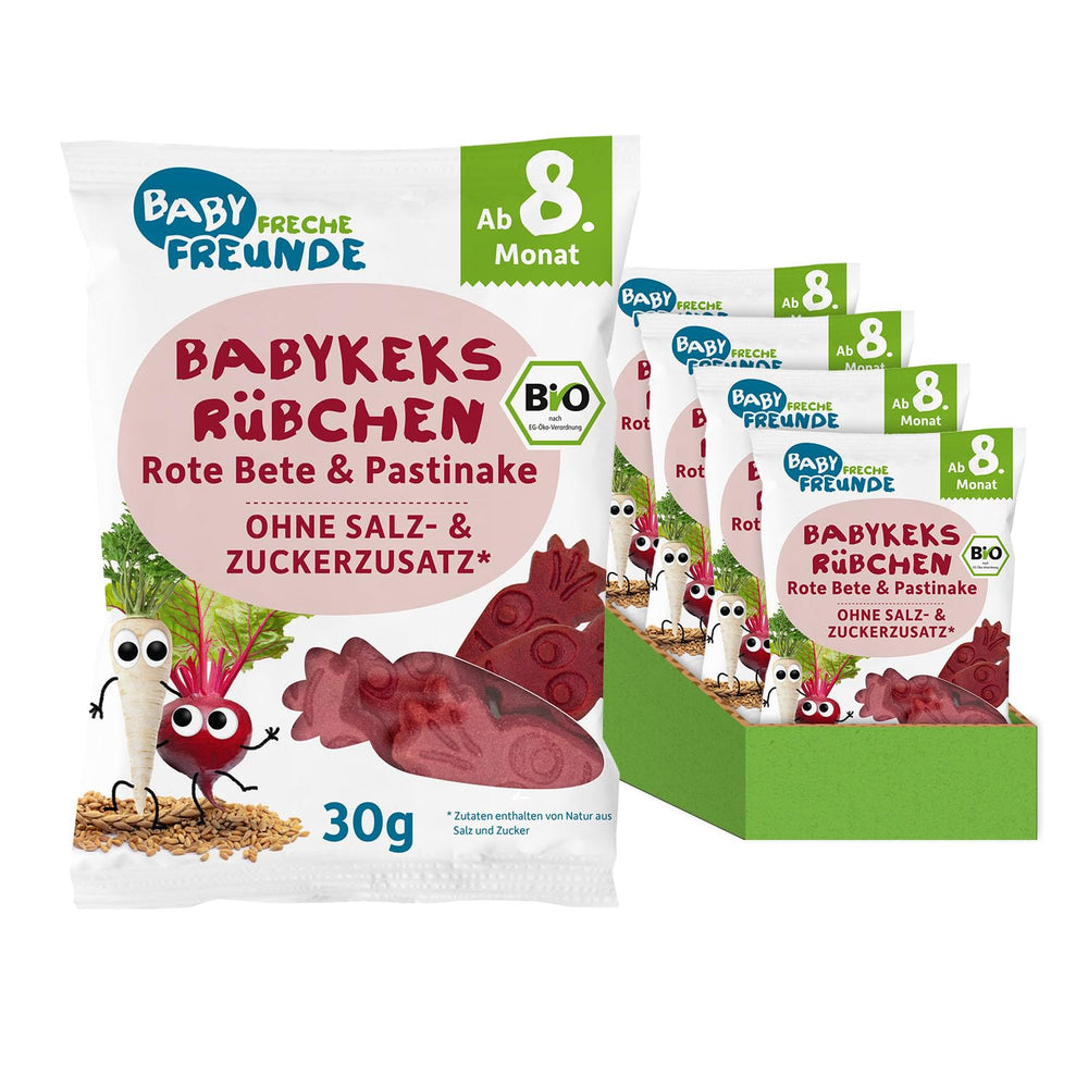BABY FRECHE FREUNDE Biscuits Bébé Bio à la Betterave et au Panais, Snack pour Bébés à partir de 8 Mois, Sans Sucre Ajouté, Vegan, Lot de 8 (8 x 30g)