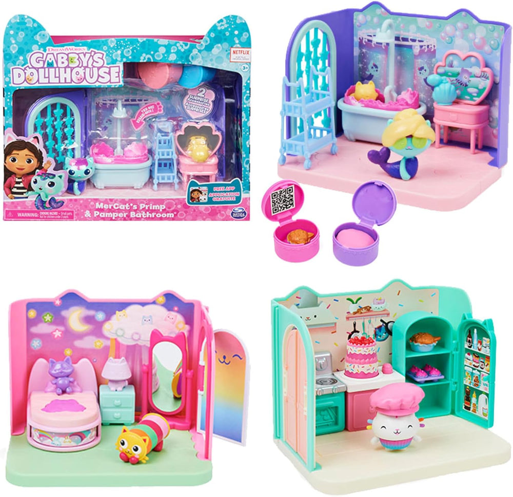 Gabby's Dollhouse Deluxe Room, salle pour chat, meubles et 2 boîtes surprises avec accessoires thématiques, convient aux 3 ans et plus