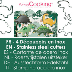 ScrapCooking – 4 Forme de Biscuiți cu Dinozauri – Forme de Biscuiți Metalice – Forme de Dinozauri pentru Torturi Mici – Accesorii de Coacere pentru Decorațiuni de Zi de Naștere, Animale din Junglă – 2085