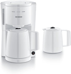 Machine à expresso Severin avec filtre et 2 carafes thermiques, machine à expresso avec couvercle, versement sans goutte, maintien longue température, arrêt automatique, 1000 W, env. 1 litre, blanc, KA 9309