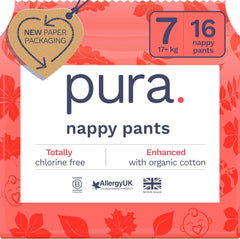 Chiloți ecologici, mărimea 7 (17 kg+), 16 bucăți, lenjerie intimă de unică folosință pentru piele sensibilă și alergică, fără parfum, extragere laterală