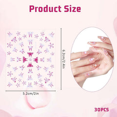 3D Nagelsticker 30 Blatt Nagelsticker Selbstklebend Blumen Blumenherzform Nageldesign Nail Sticker Nageldesign Zubehör Nagelaufkleber Für DIY Dekorationen, Maniküre, Handyhüllen