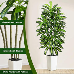 Künstlicher Dracaenabaum,Kunstpflanzen Groß,Faux Tree Mit Weißem Hohen Pflanzer Realistische Kunstpflanze Dracaena,Kunstpflanzen Für Wohnzimmer, Büro & Garten(1, Weißer Hoher Pflanzer, 150Cm)