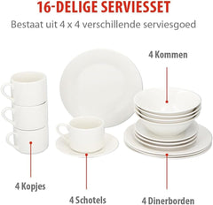 Service de table Alpina pour 4 personnes pour le petit déjeuner Services de table Naty Shop