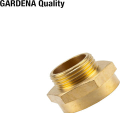Mamelon fileté de réduction en laiton Gardena : connecteur en laiton pour réducteur fileté, par exemple pour les pompes, filetage externe de 33,3 mm (G 1 pouce) / filetage interne de 42 mm (G 1 1/4 pouce) (7266-20)