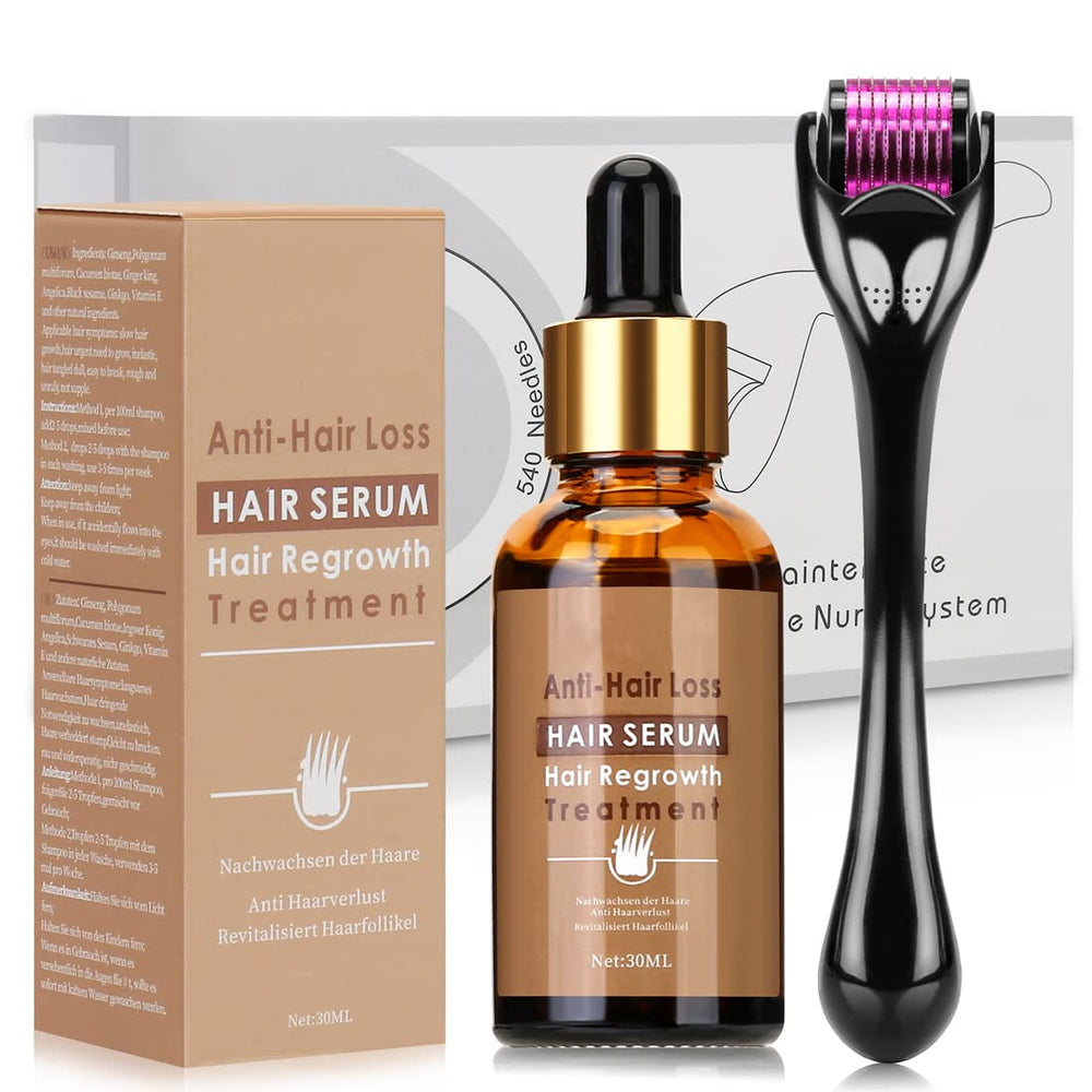 Dermaroller Set Rouleau cutané microneedling de 0,5 mm avec sérum pour la croissance des cheveux, anti-chute, 30 ml, perte de cheveux et traitement des cheveux Soins capillaires Naty Shop Titre par défaut