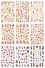 JMEOWIO Nagelsticker Herbst 9 Blatt Nail Art Sticker Selbstklebend Nagelaufkleber Kürbis Ahornblatt Erntedankfest Dekoration Nageldesign Zubehör