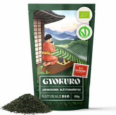 Naturalebio Ceai verde japonez Gyokuro. 50G Ceai organic. Natural și pur. Produs de calitate original din Japonia. Plăcere organică de înaltă calitate, cultivat tradițional pentru un gust optim.