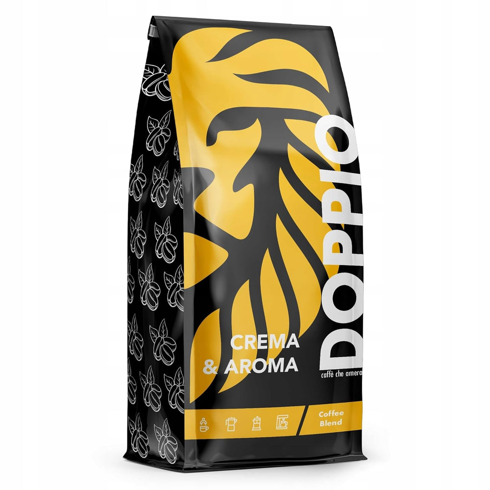 Doppio Crème & Saveur 1KG | Café en grains 80% Arabica et 20% Robusta | avec des notes de cacao, de noix et de caramel | Torréfaction fraîche et moyenne, faible acidité | pour expresso | Café Orque Bleu