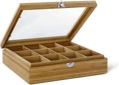 Bredemeijer Grande boîte à sachets de thé en bois clair avec 12 compartiments et fenêtre de visualisation Boîtes de conservation des aliments de 28 cm de long Naty Shop