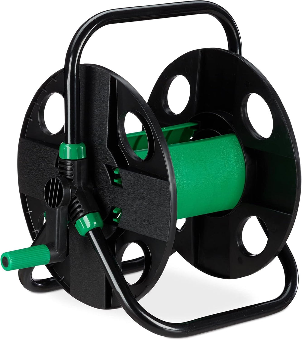 Relaxdays Enrouleur de Tuyau d'arrosage Vide pour Tuyau d'arrosage 30 m 1/2", Hauteur-Largeur 39 x 43 x 30 cm, Noir-Vert