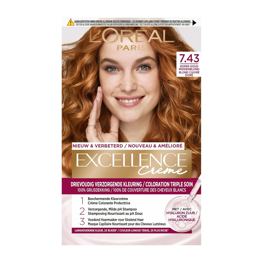 Paris Excellence Creme 7.43 Coloration Cheveux Rouge - Coloration Cheveux (Rouge, Blond Cuuvré Or, Belgique, 63mm, 100mm, 163mm) Naty Shop Hair Color Default Title