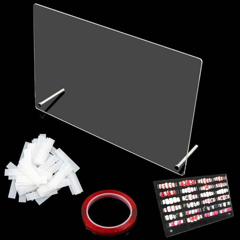 Panneau d'affichage d'ongles en verre acrylique avec bandes d'affichage et nano-adhésif, affichage de pointe d'ongle, carte de couleur transparente pour Nail Art, affichage d'art d'ongle, affichage d'exercice d'ongle (transparent)