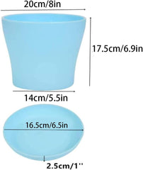 Grands pots de fleurs en plastique de 20 cm avec soucoupes, pots de fleurs blancs à arrosage automatique avec soucoupes, pots de semis en plastique, pots épais pour plantation intérieure et extérieure (6 pièces)