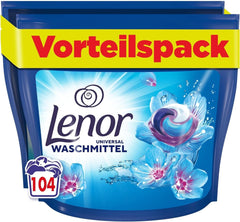 Lessive tout-en-1 Lenor PODS, 104 capsules, fraîcheur 3 fois plus longue et nettoyage en profondeur même lors du lavage à froid Naty Shop Nouveau Modèle