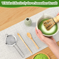 Alyvisun Service à thé matcha 5 pièces avec théière matcha et support à thé matcha, cuillère à café, cuillère à café, service à thé matcha pour les amateurs de matcha, idéal pour les débutants et les amateurs