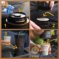 Handpresso - Handcoffee Auto 21000 | Espressor auto de 12V - Espressor de 12 volți pentru mașini | Espressor Senseo Pad pentru mașini - Espressor de călătorie de 12V | Espressor de 12 volți pentru autorulote