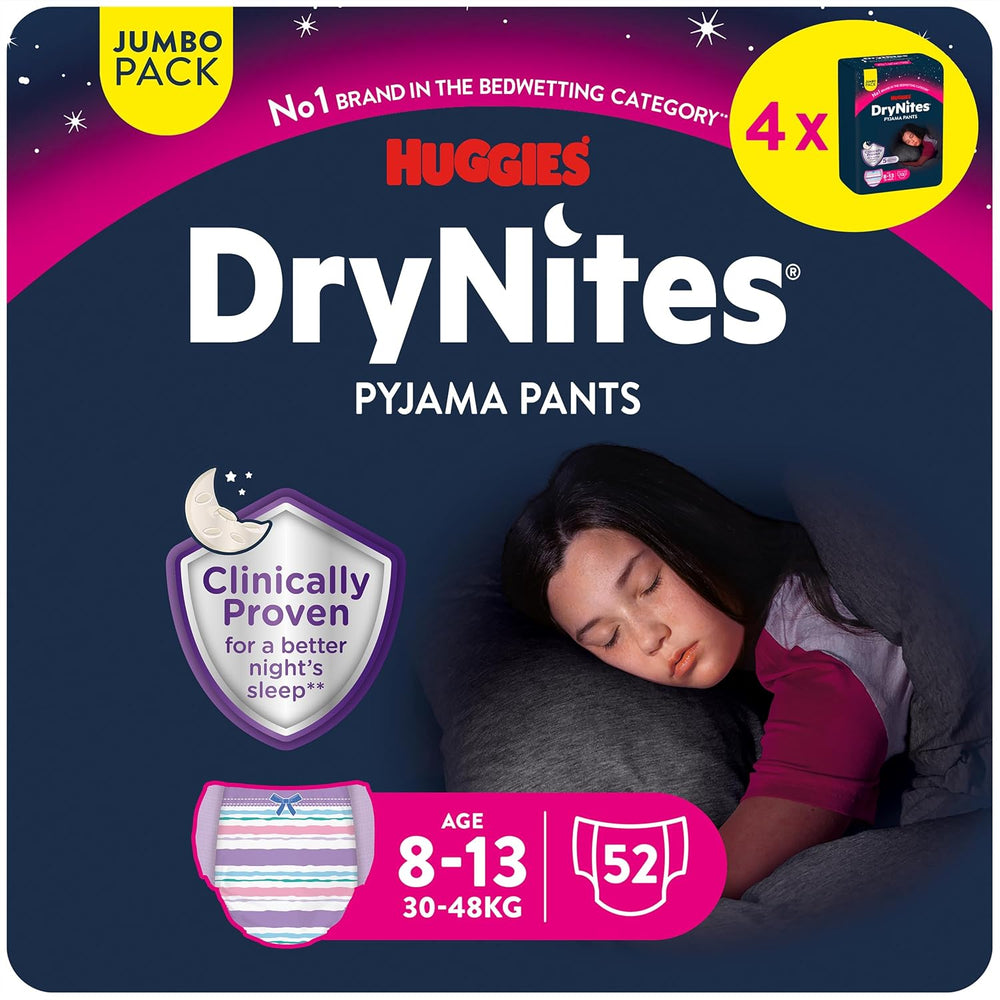 Couches d'énurésie nocturne Huggies DryNites pour garçons de 13 à environ 8-13 ans (30-48 kg) 33 pièces (3x11) paquet mensuel géant culottes à couches XL Vazba Bath Products