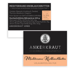 Ankerkraut Mediterranean Knoblauchbutter Gewürz, 85g dans un verre en liège, sans sucre, ingrédients naturels pour le beurre, idée cadeau, grillades entre amis et en famille, qualité supérieure sans gluten