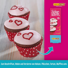 Decocino Lettrage en sucre rouge – Lettrage colorant alimentaire – Tube pratique pour étiqueter le fondant et le glaçage – Décorations de pâtisserie pour gâteaux, gâteaux et cupcakes ! (Paquet de 2)