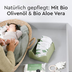 LILLYDOO Lingettes humides vertes, 600 unités (10 x 60), 100 % sans plastique, résistantes aux déchirures – Sans parfum, douces et naturelles, nettoyage doux pour les peaux sensibles, testées dermatologiquement