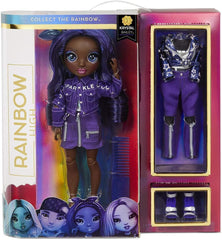 Rainbow High Modepuppe - Kristal Bailey - Indigo Puppe mit 2 Luxus-Outfits - inkl. Accessoires und Puppenständer Series 2 - Tolles Geschenk für Kinder und Sammler ab 6 Jahren