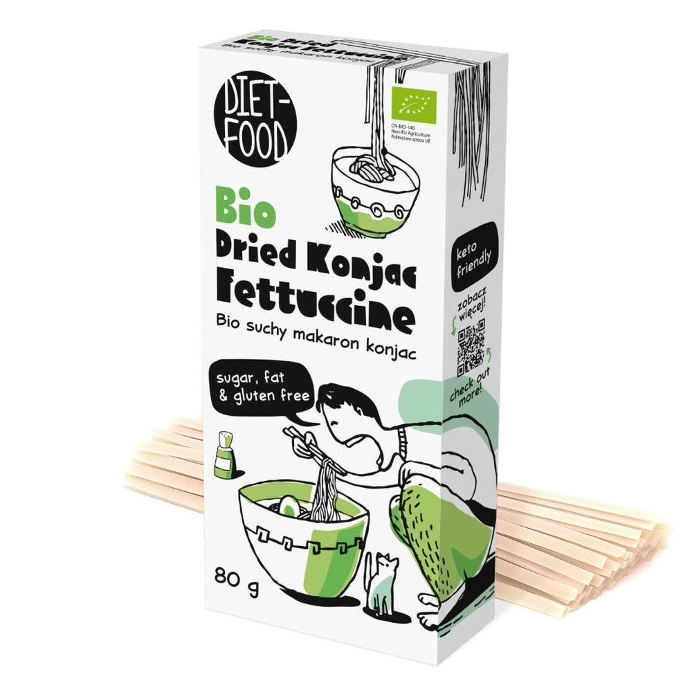 Fettuccine Konjac Shirataki Bio 80g - Faible en calories et en glucides, sans gluten, faible en glucides, adapté aux régimes céto, avec farine de tapioca