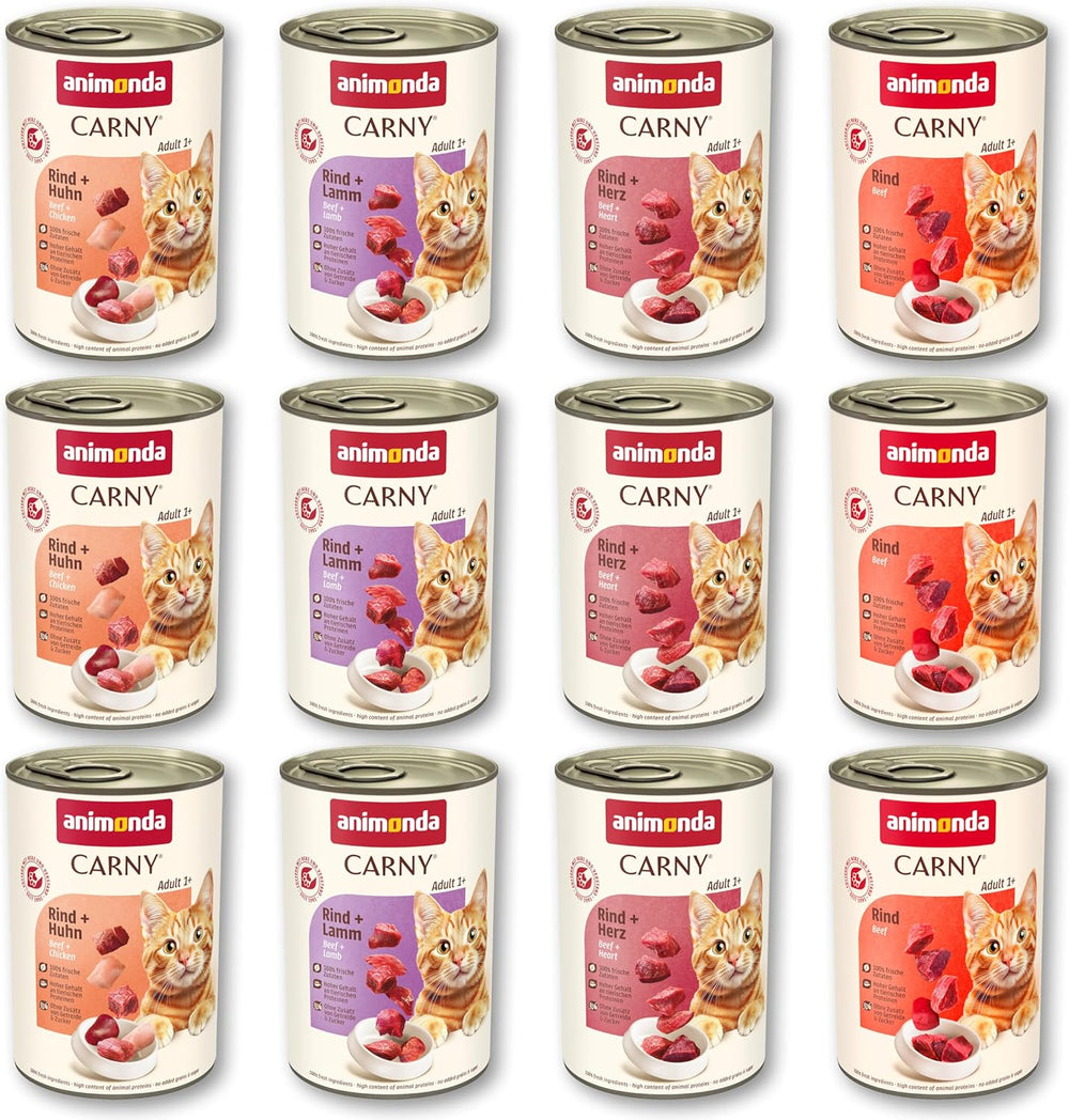 animonda Carny Adult Savory Variety (12 x 400 g), nourriture humide pour chats adultes, nourriture humide avec 100 % d'ingrédients de viande fraîche, sans céréales et sans sucre