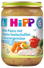 HiPP Mini pâtes aux filets de goberge d'Alaska et légumes beurrés, paquet de 6 (6 x 190 g)