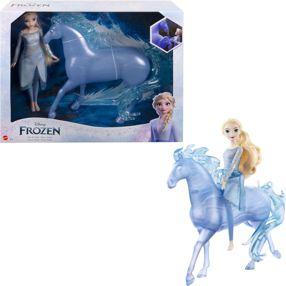 Mattel DISNEY La Reine des Neiges Elsa et Nokk - Poupée articulée Elsa, figurine d'eau majestueuse Nokk, inspirée du deuxième film, pour les enfants de 3 ans et plus, HLW58