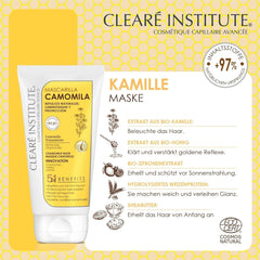 Institut Clearé | Masque à la camomille | Nourrit, conditionne et démêle | Brillance et brillance dorées | 97% d'ingrédients naturels | Apaise le cuir chevelu À l'extrait de camomille | Masque capillaire Naty Shop 150 ml