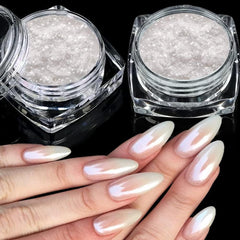 2 Schachteln Weiße Perle Chrom Nagelpuder - Transparent Aurora Ice Shimmer Chrome Pigment Pulver pour ongles, Glazed Donut Glitzerpuder Nails Spiegeleffekt-Glitter Nagelkunst-Pulver pour bricolage-salon
