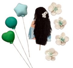 Set 8 decoratiuni comestibile din pasta de zahar, Beautiful Lady, par negru Decoratiuni din Pasta de Zahar Naty Shop