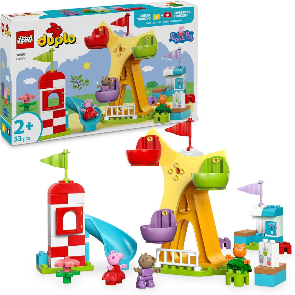 LEGO DUPLO Peppa Wutz Fairground - Jouets pour enfants et jouets de motricité à partir de 2 ans - Jeux préscolaires avec grande roue, toboggan et 3 figurines dont Mollie Kitty et Klausi Kläff - Cadeau pour les enfants 10453 Jeux de construction Besuche den LEGO-Store Titre par défaut