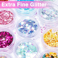 24 couleurs Glitzer Set avec Blattgold et Glitzerpulver, Nageldesign Zubehör Pailletten Basteln Nail Art Glitter Mit Pinsel pour Nägel Gesicht Körper DIY Nagelkunst Make Up