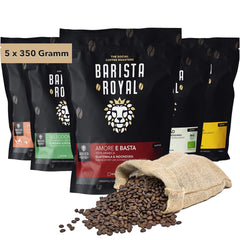 Coffret de dégustation de café en grains entiers 5 x 350 g | Forfait découverte Grains de café dans un coffret cadeau | Arabe | Commerce équitable | Végétalien | Idéal pour les machines à expresso automatiques, les machines à expresso à filtre, les machines à expresso à verseur et les presses françaises | BARISTA ROYAL