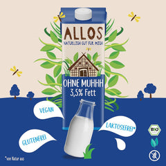 Allos Bio Ohne Muhhh 3,5% | Milchalternative | Boire à la base de Pflanzen | végétalien | schäumbar | parfait pour le café sans lactose | Sources de calcium et de vitamines | Reich une protéine | 1 litre (6 pièces)