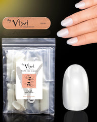 Vixi 600 Extensions d'ongles ovales courtes avec lime de préparation, 10 tailles - Couverture complète, Opaque. Pour professionnels et usage domestique.