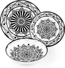 Excelsa Boheme Noir Service d'assiettes, 18 pièces, Porcelaine, Schwarz