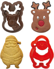 0255095 Moule à biscuits en plastique Père Noël et renne, lot de 2, plastique, rouge