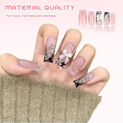24 pièces de longueur moyenne strass rose carré perle paillettes 3D faux ongles pour femmes filles