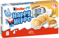Kinder Happy Hippo Hazelnut – Specialitate crocantă de napolitane cu lapte și cremă de alune – Dulciuri pentru Carnaval și Mardi Gras – 1 pachet conținând 5 batoane individuale a câte 20,7 g fiecare