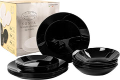 Service de table pour 6 à 18 pièces – Service de table en verre opale – Service de table noir – Service de bol et d'assiettes – Vaisselle moderne – Assiettes – Service de table – Service de table pour 6 personnes