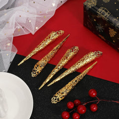 Mwoot 10 pièces Halloween or faux ongles antique faux ongles reine Cosplay Costume doigt ongles pointe anneaux doigt ongles pointe griffe ongles anneaux griffe ongles anneaux pour les femmes