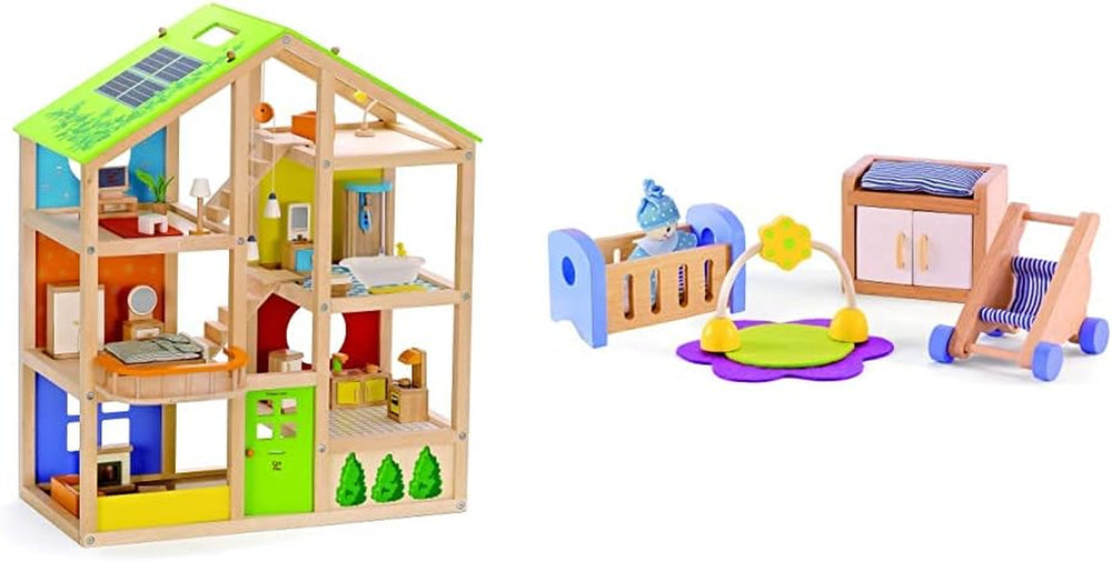 E3401 - Maison Quatre Saisons (meublée), maison de poupée avec accessoires, en bois et E3459 - Chambre bébé