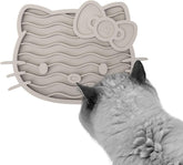 LucyBalu X Hello Kitty ZENCAT Covoraș de lins pentru pisici | Covoraș de lins pentru pisici | Hrănitor lent | Covoraș de lins din silicon de calitate alimentară | Covoraș de lins din silicon | Taupe